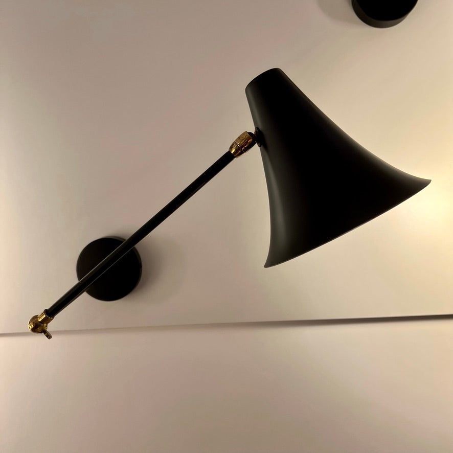 Pair of Wall Lights in Black and White Lacquered Metal and Brass, circa 1950