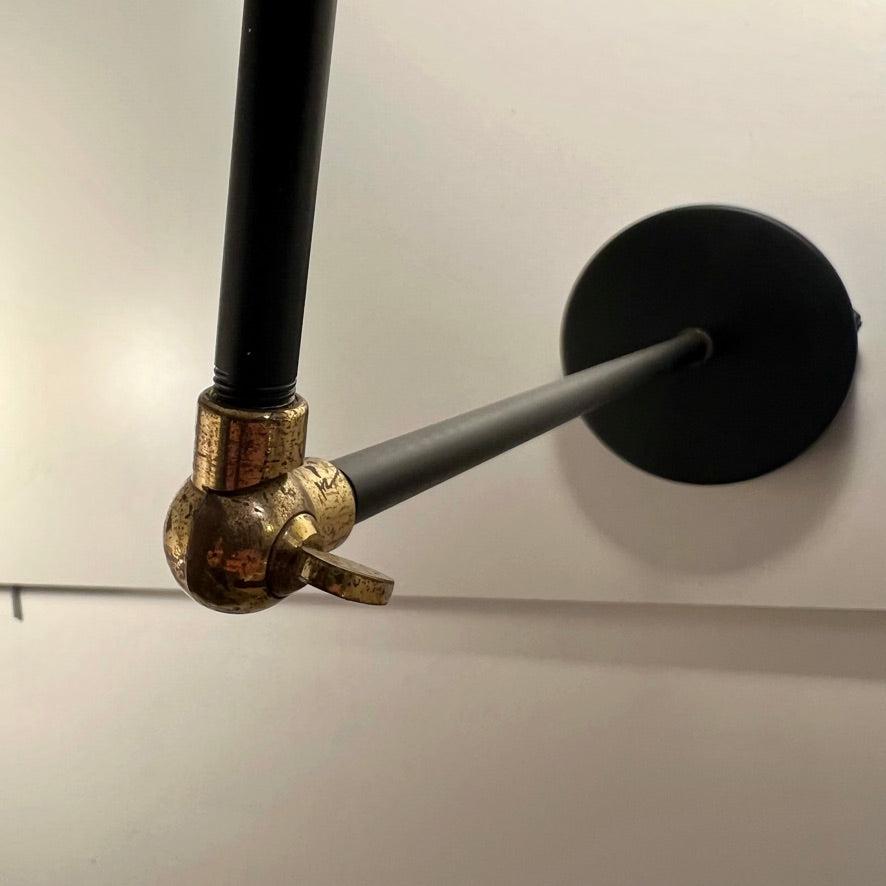 Pair of Wall Lights in Black and White Lacquered Metal and Brass, circa 1950