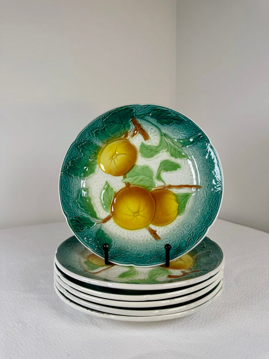 Set of 6 French Majolica Dessert Plates – Grapes & Mirabelles, circa 1900