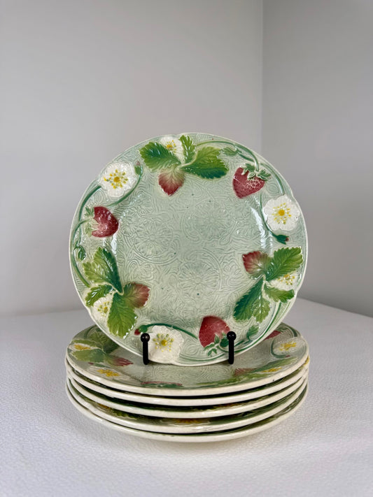 Set of 6 French Barbotine Dessert Plates, circa 1900