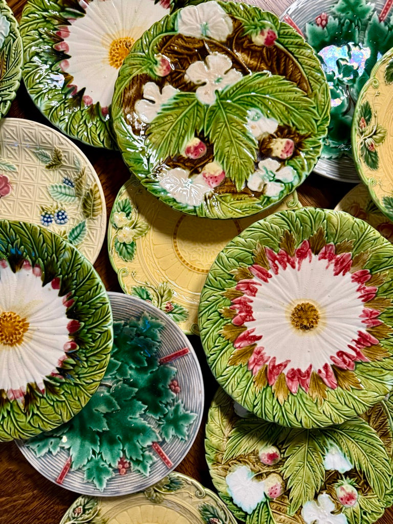 Set of 6 French Barbotine Majolica Plates with Daisy Flower Motif, 1900s