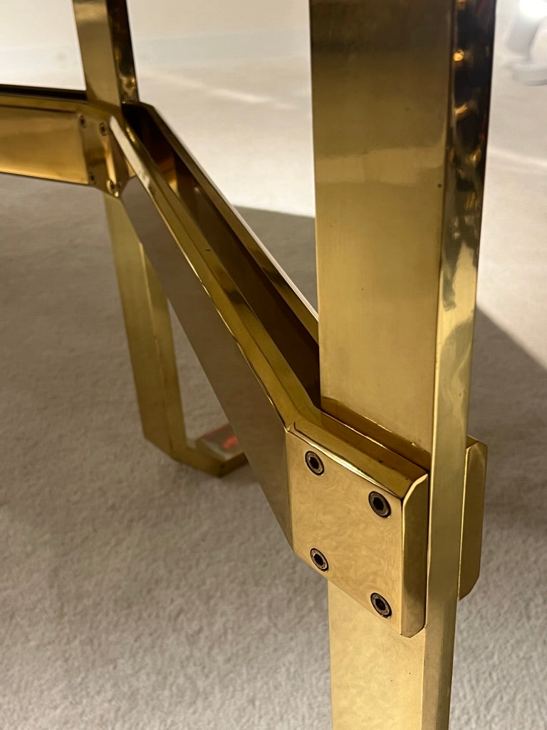 Ivory Lacquered Wood Desk with Solid Brass Base by Robert Haussmann, 1970