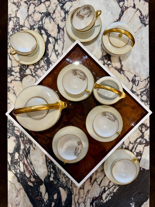 Limoges Porcelain Tea Set with Landscape Scenes, circa 1950