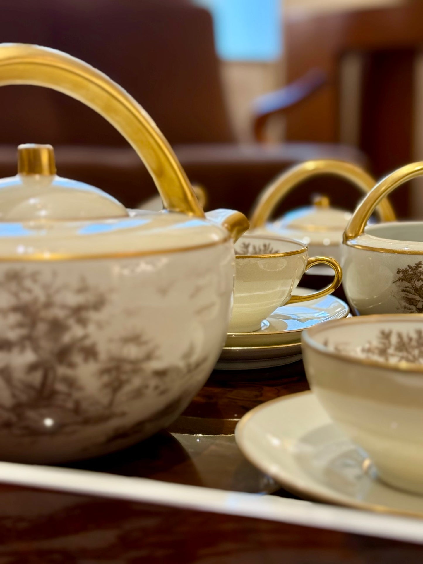Limoges Porcelain Tea Set with Landscape Scenes, circa 1950