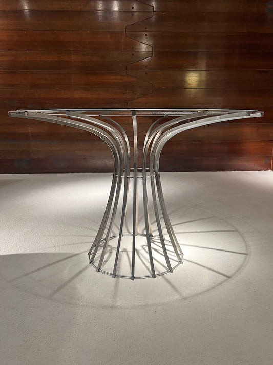 Stainless Steel and Glass Dining Table, Xavier Feal, circa 1970s