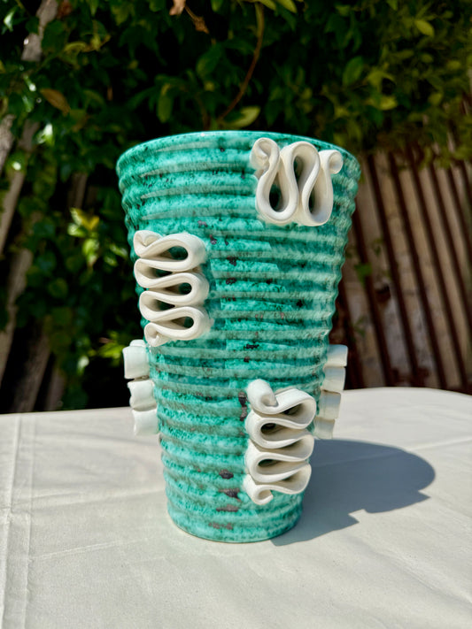 Mid-Century Sainte Radegonde Vase with Ribbon Detailing, France, 1950s