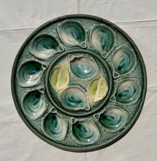 Vintage French oyster plate set, Sarreguemines, France, circa 1950