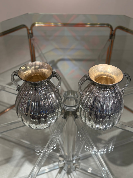 Pair of bulbous glass vases, circa 1970, France