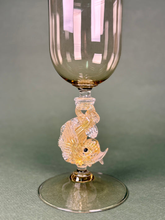 Large Murano Glass Goblet with Fish Stem, Italy, circa 1950s
