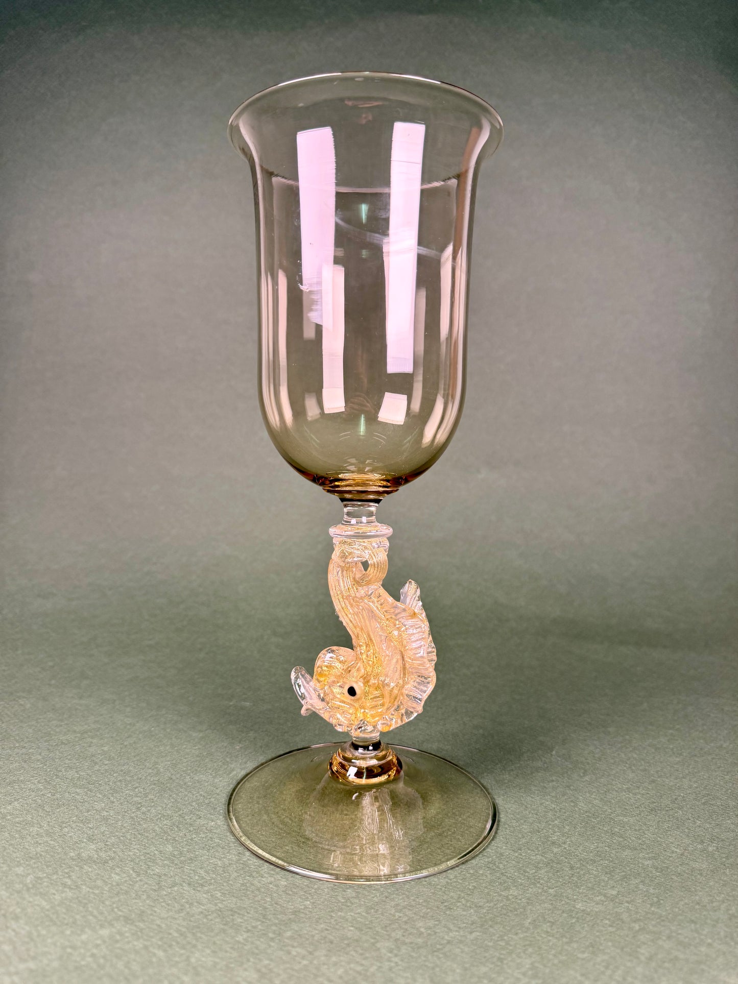Large Murano Glass Goblet with Fish Stem, Italy, circa 1950s