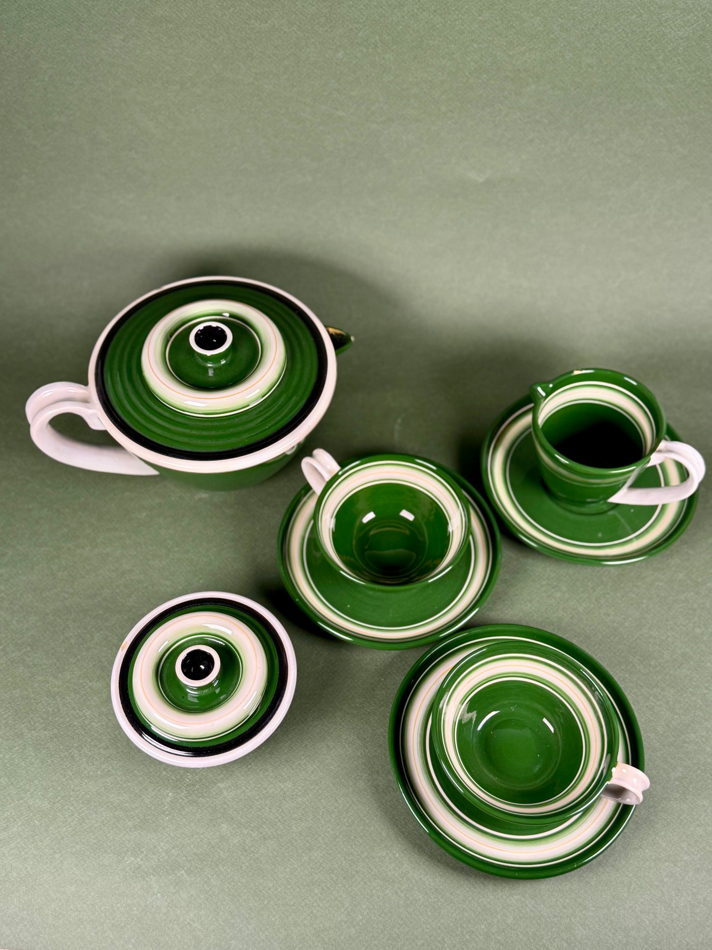 Vintage Italian Green Ceramic Coffee Set, circa 1940