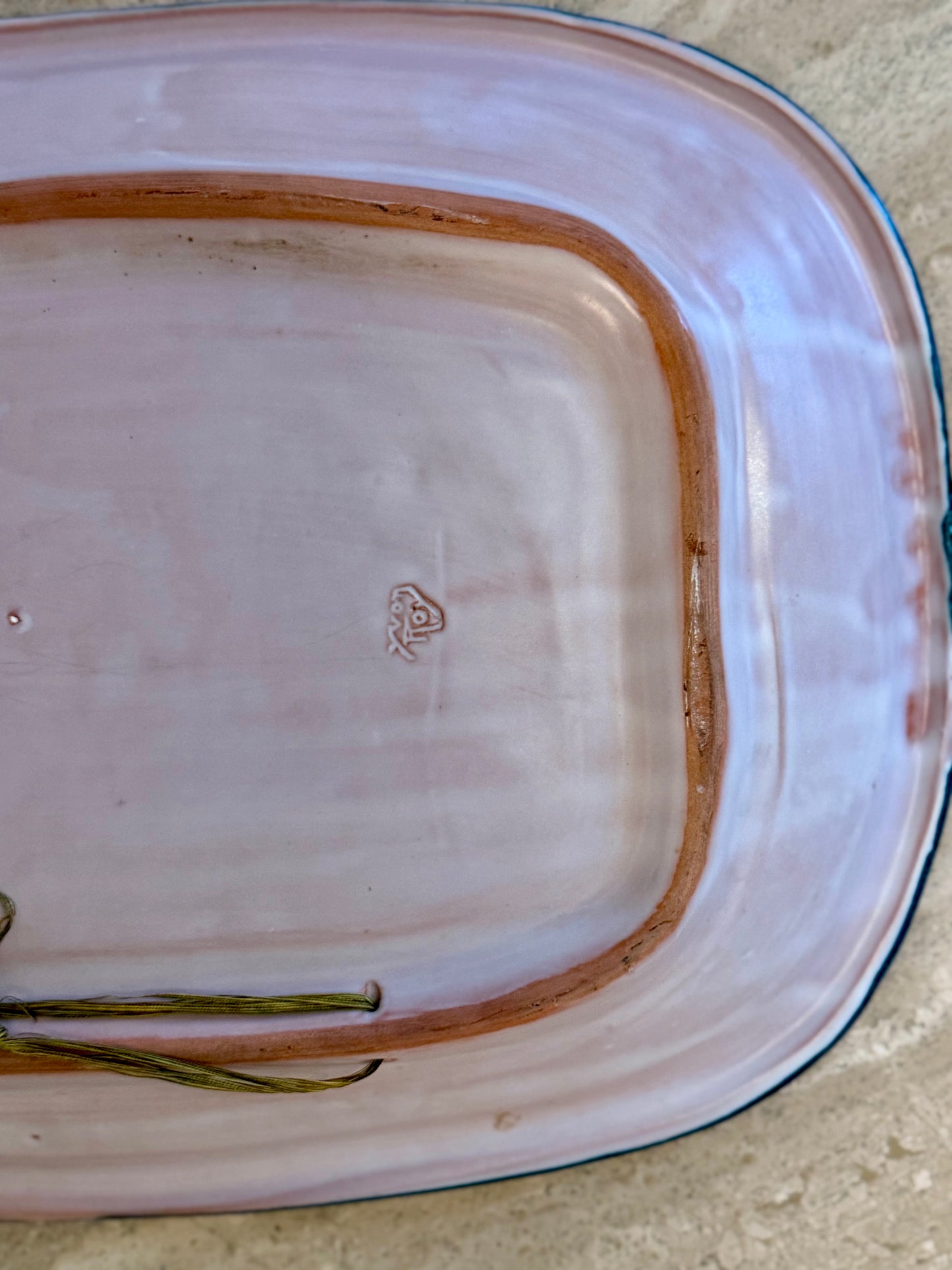 Large Rectangular Ceramic Platter with Bird Motif