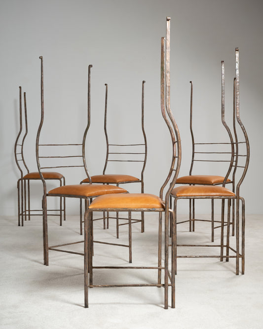 Salvino Marsura, Six Hand-Forged Iron Chairs, circa 1970s