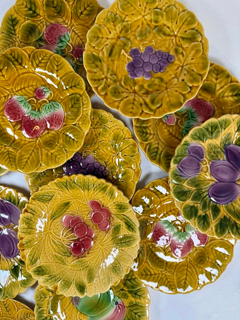 Set of 13 Sarguemines French Majolica Fruit Plates, circa 1900
