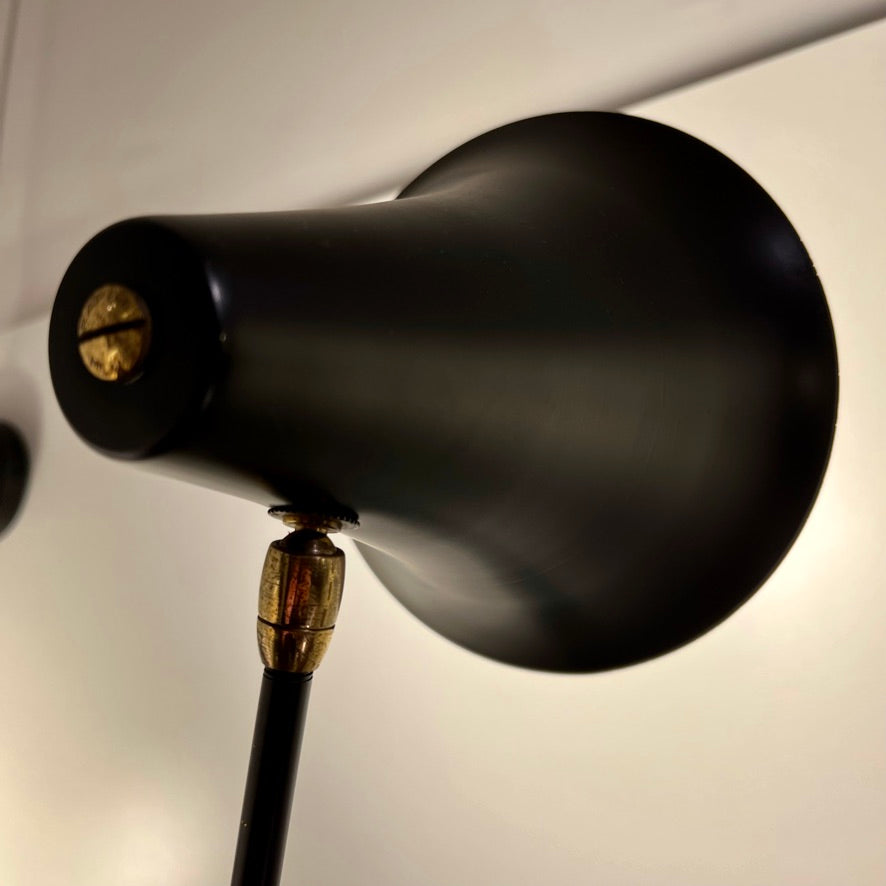 Pair of Wall Lights in Black and White Lacquered Metal and Brass, circa 1950