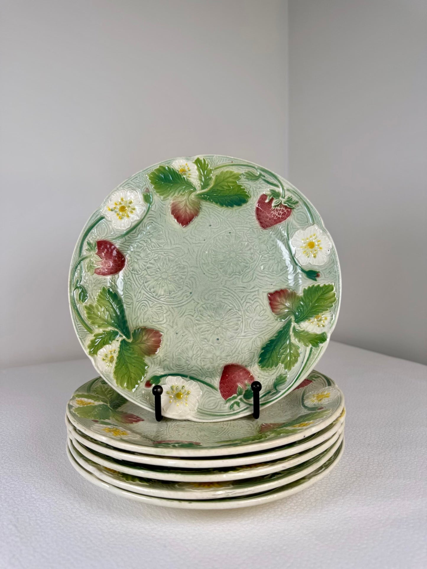 Set of 6 French Barbotine Dessert Plates, circa 1900