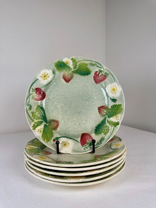 Set of 6 French Barbotine Dessert Plates, circa 1900