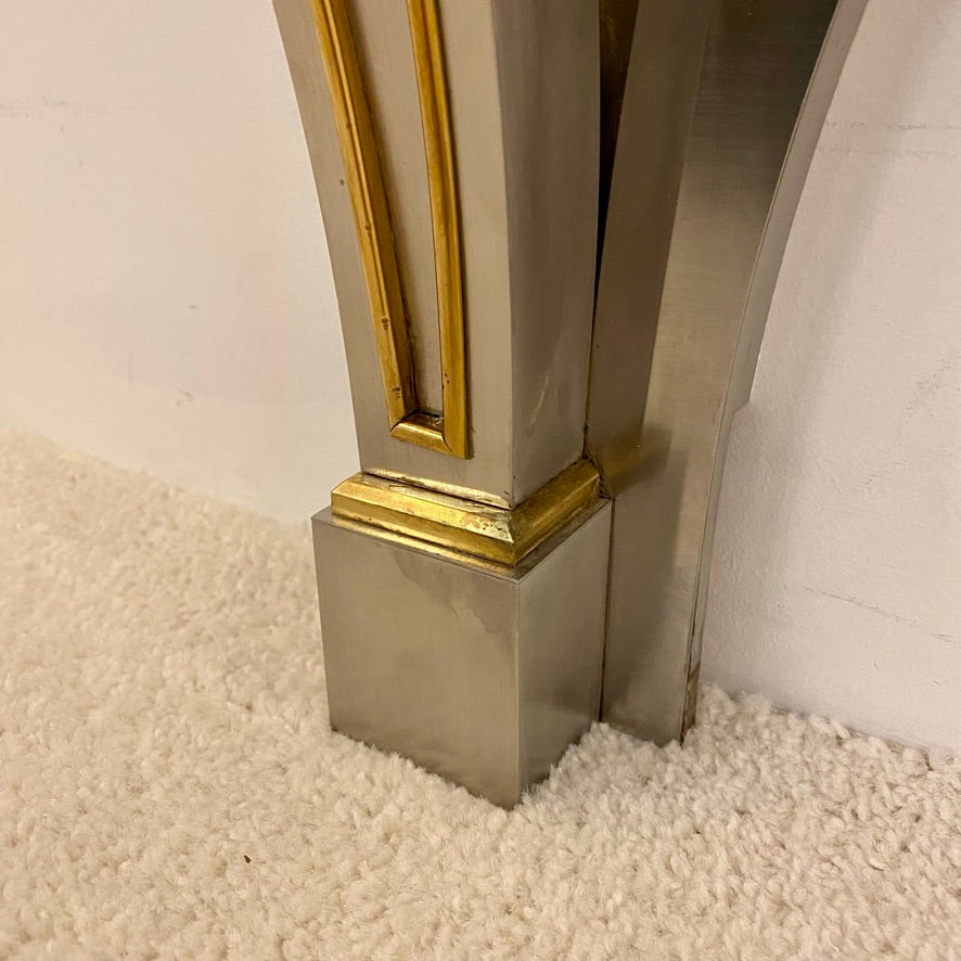 Wall-Mounted Console in Stainless Steel and Brass with Glass Top, Maison Jansen, circa 1970s