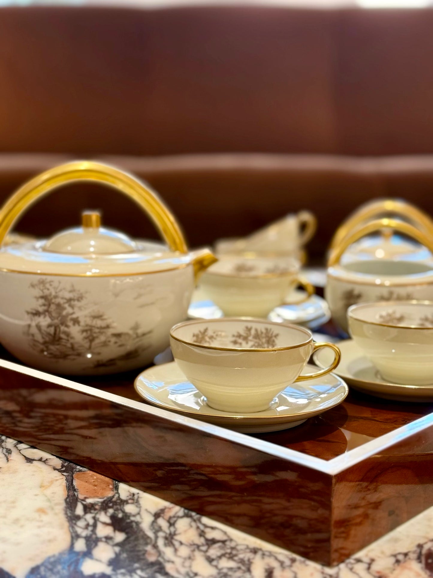 Limoges Porcelain Tea Set with Landscape Scenes, circa 1950