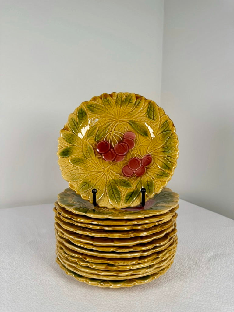 Set of 13 Sarguemines French Majolica Fruit Plates, circa 1900