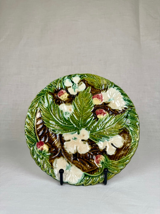 Set of 6 French Barbotine Plates with Floral and Leaf Motifs, 1900s