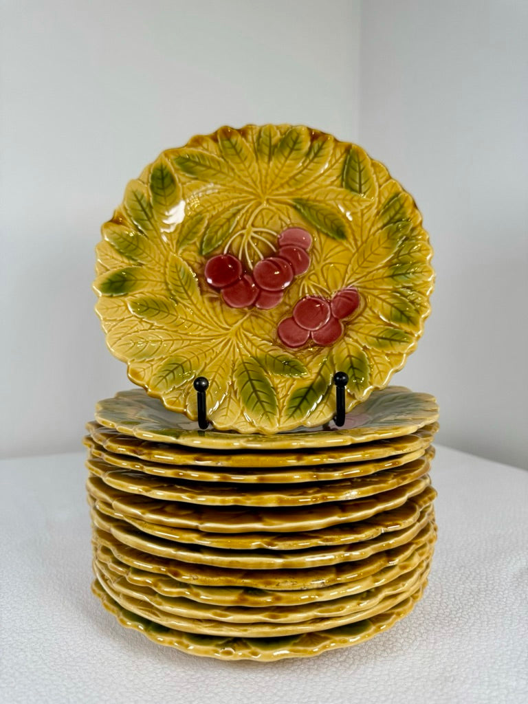 Set of 13 Sarguemines French Majolica Fruit Plates, circa 1900