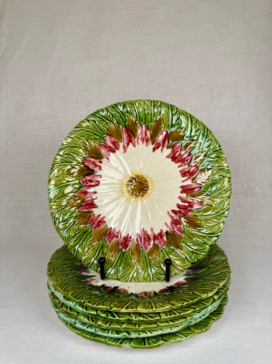 Set of 6 French Barbotine Majolica Plates with Daisy Flower Motif, 1900s