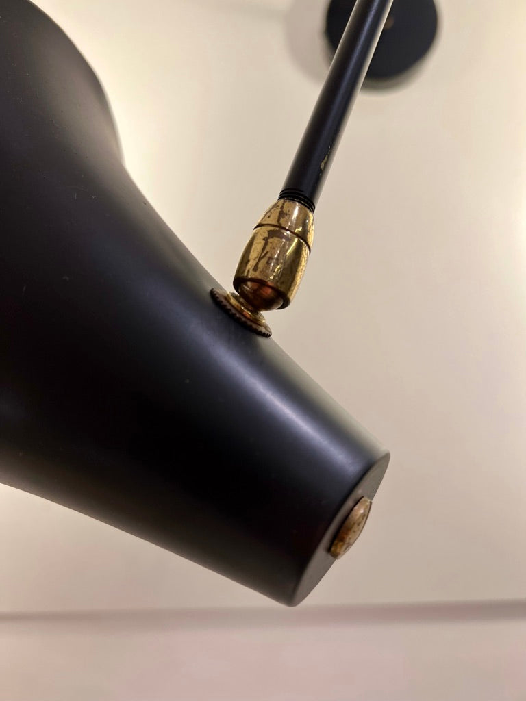 Pair of Wall Lights in Black and White Lacquered Metal and Brass, circa 1950