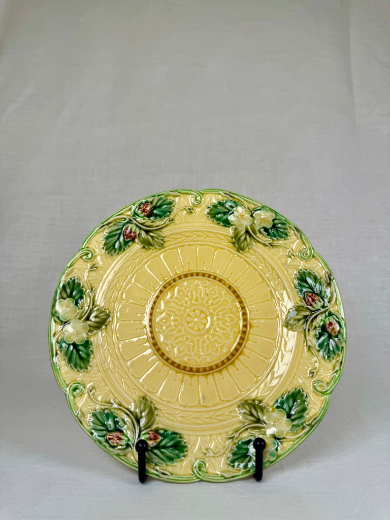 Set of 7 French Barbotine Dessert Plates with Floral and Scroll Motif, 1900s