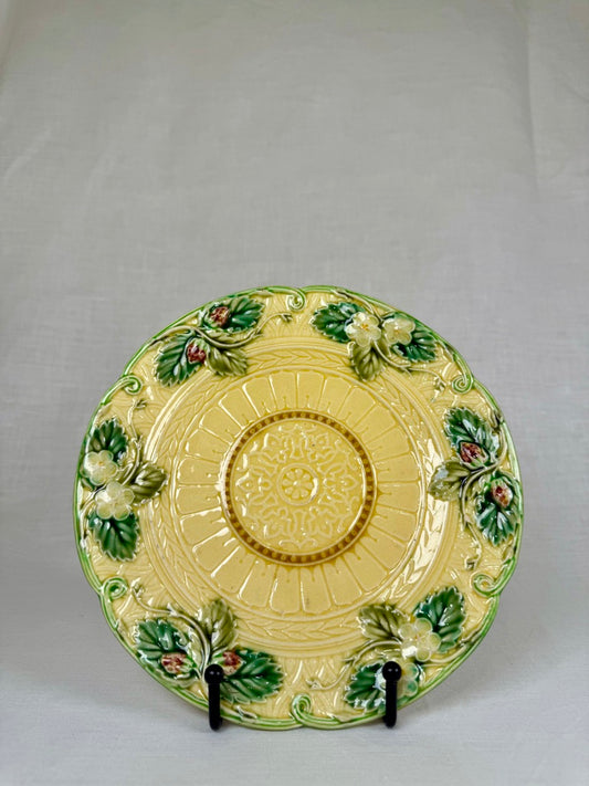 Set of 7 French Barbotine Dessert Plates with Floral and Scroll Motif, 1900s