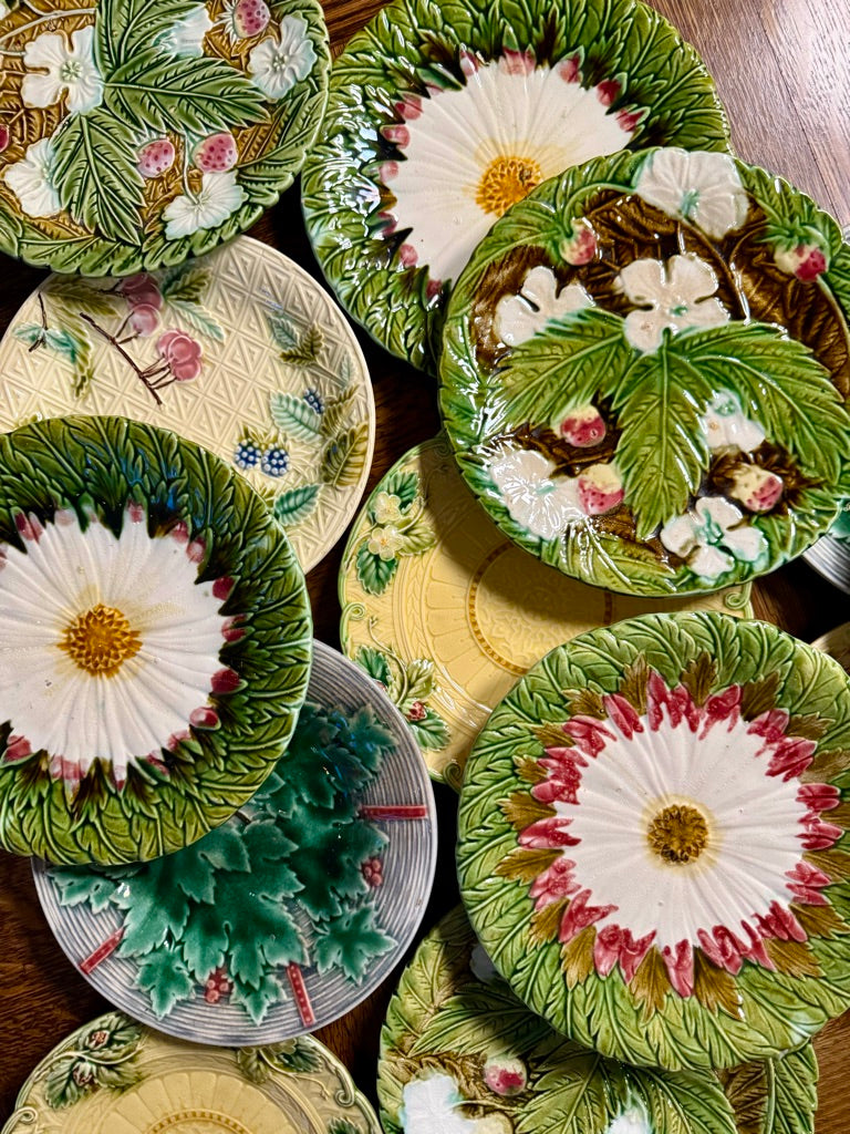 Set of 6 French Barbotine Majolica Plates with Grape and Leaf Motif, 1920s
