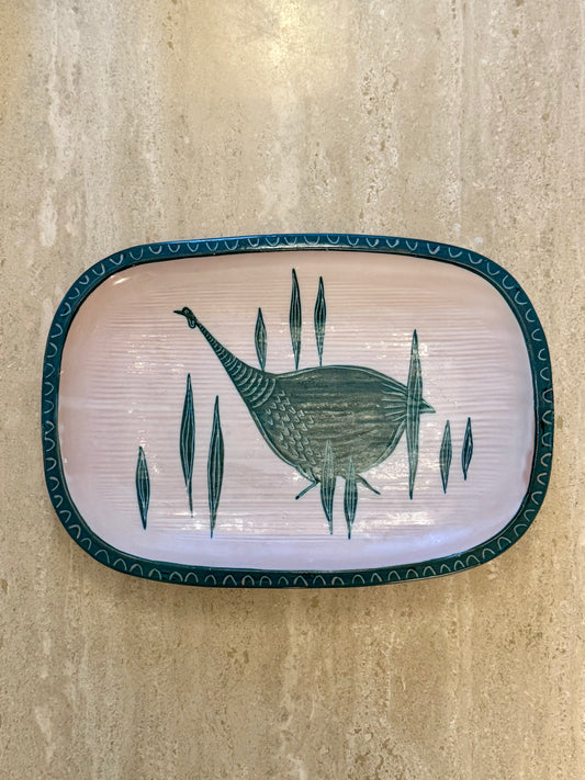 Large Rectangular Ceramic Platter with Bird Motif
