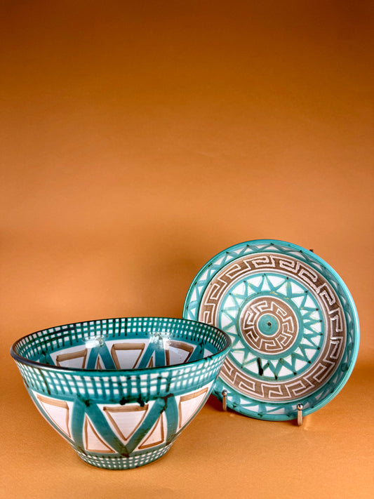 Ceramic Set: bowl and a round dish, Robert Picault, circa 1950