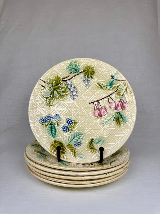 Set of 6 French Barbotine Plates with Fruit Motifs, 1900s