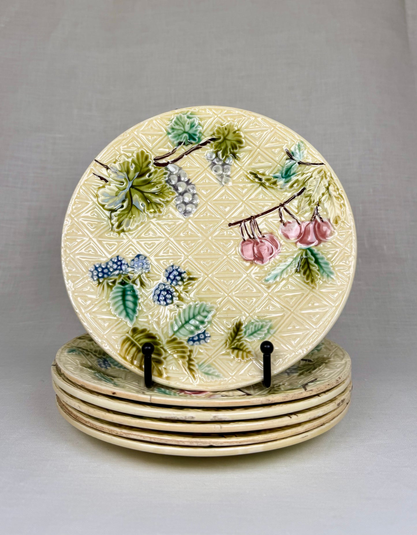 Set of 6 French Barbotine Plates with Fruit Motifs, 1900s