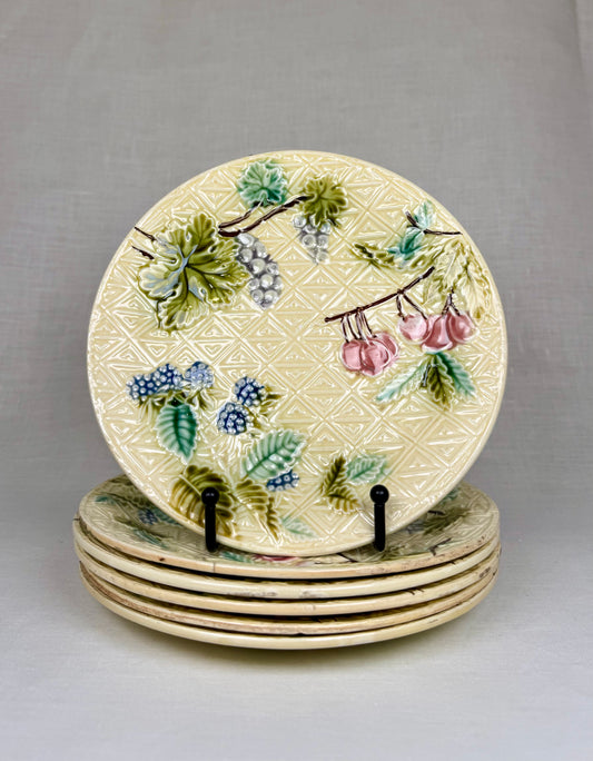 Set of 6 French Barbotine Plates with Fruit Motifs, 1900s