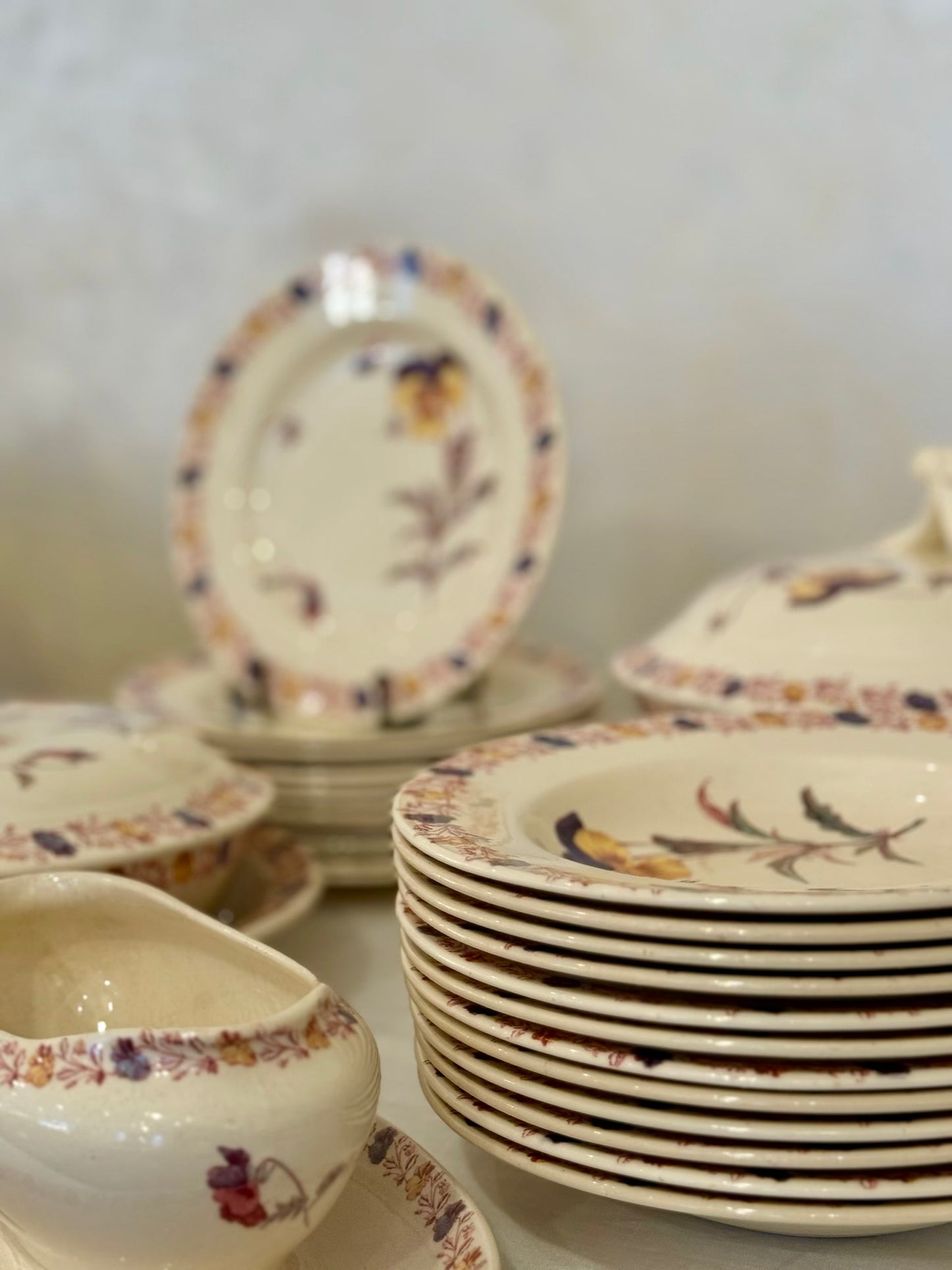 Dinnerware Set With Floral Decor, Luneville