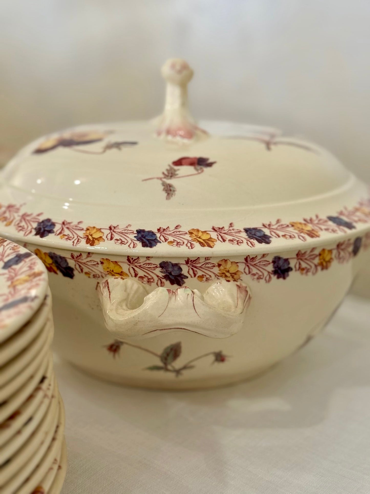 Dinnerware Set With Floral Decor, Luneville