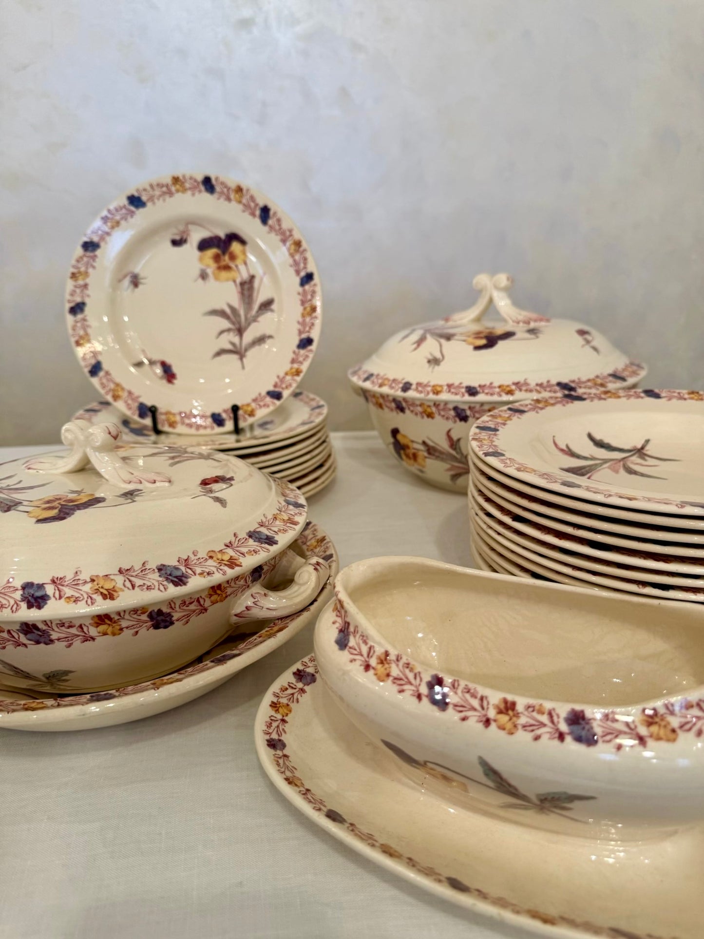 Dinnerware Set With Floral Decor, Luneville