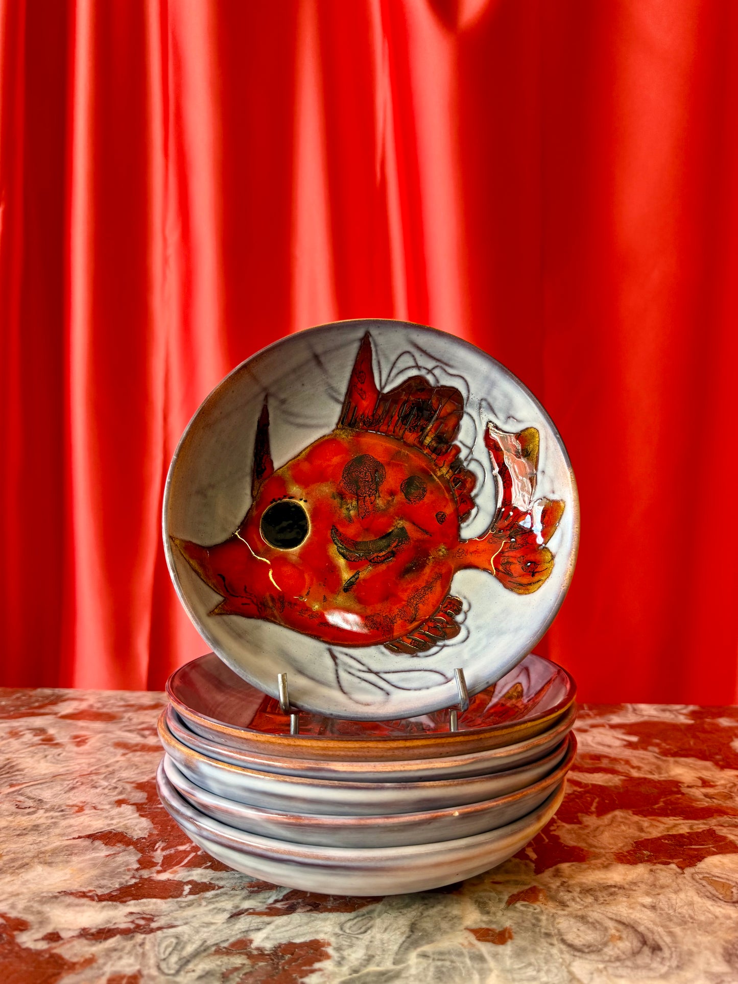 Ceramic Fish Set by Monique Brunner, circa 1950