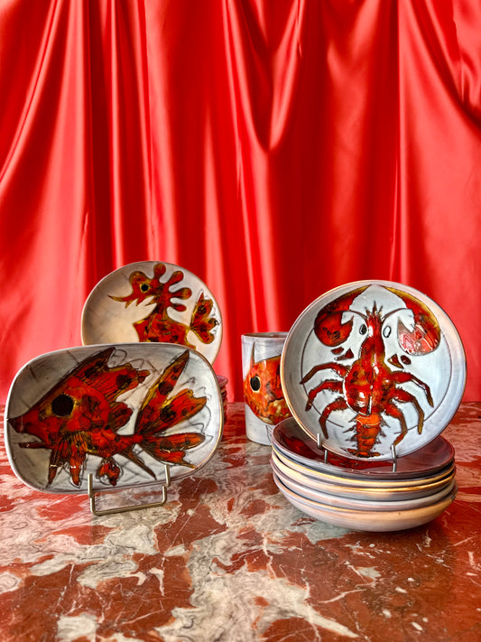 Ceramic Fish Set by Monique Brunner, circa 1950