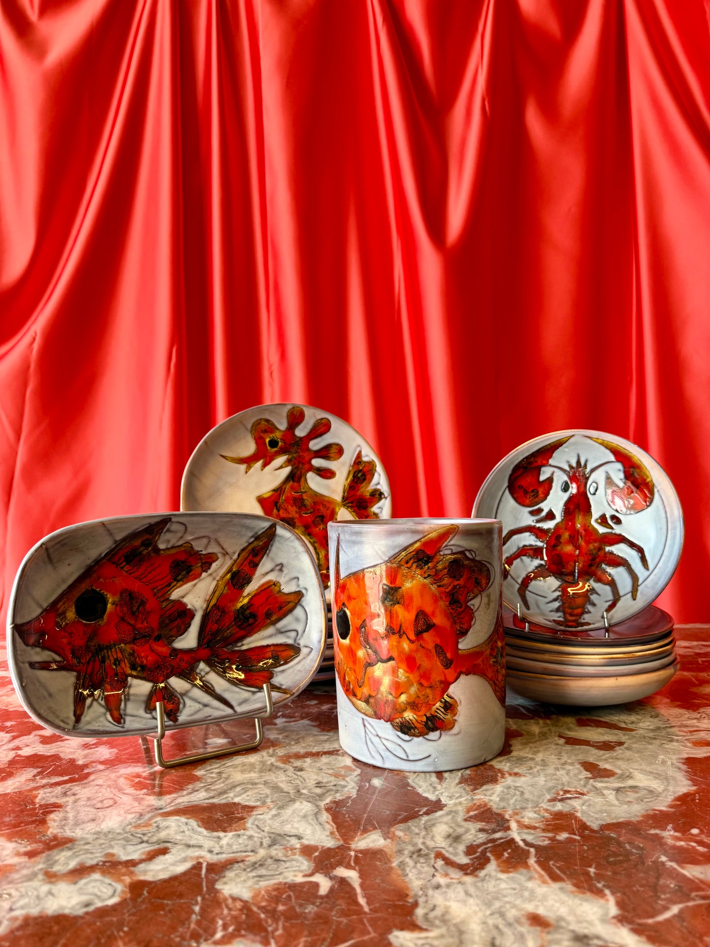 Ceramic Fish Set by Monique Brunner, circa 1950