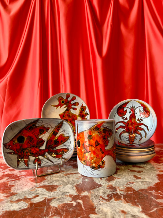 Ceramic Fish Set by Monique Brunner, circa 1950