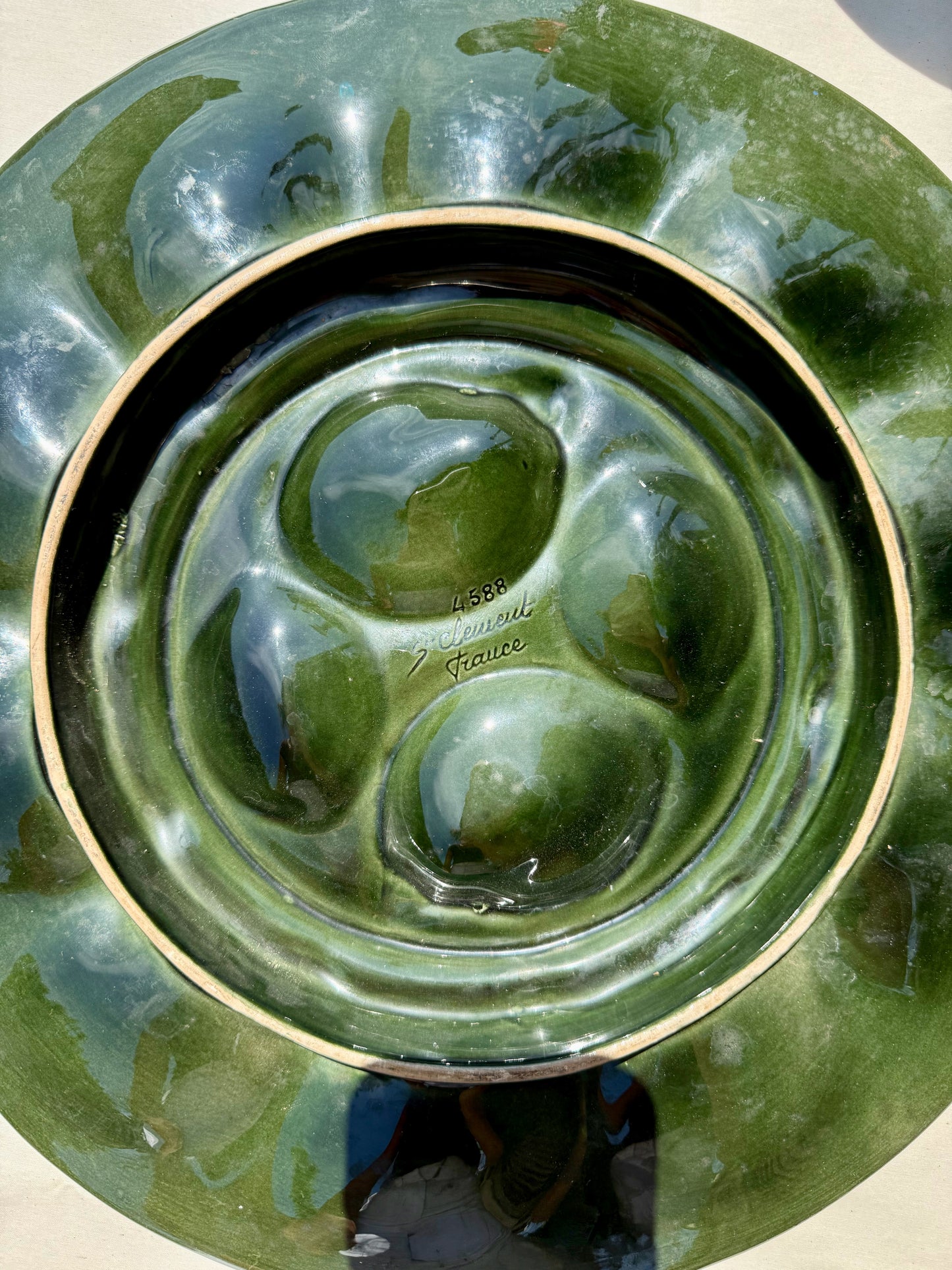 Vintage French oyster plate set, Sarreguemines, France, circa 1950