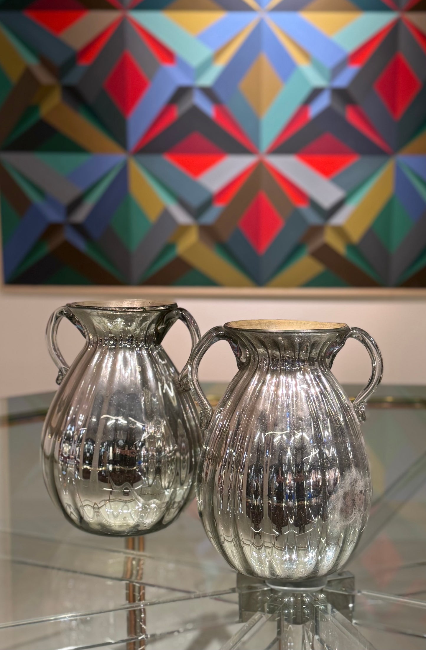 Pair of bulbous glass vases, circa 1970, France