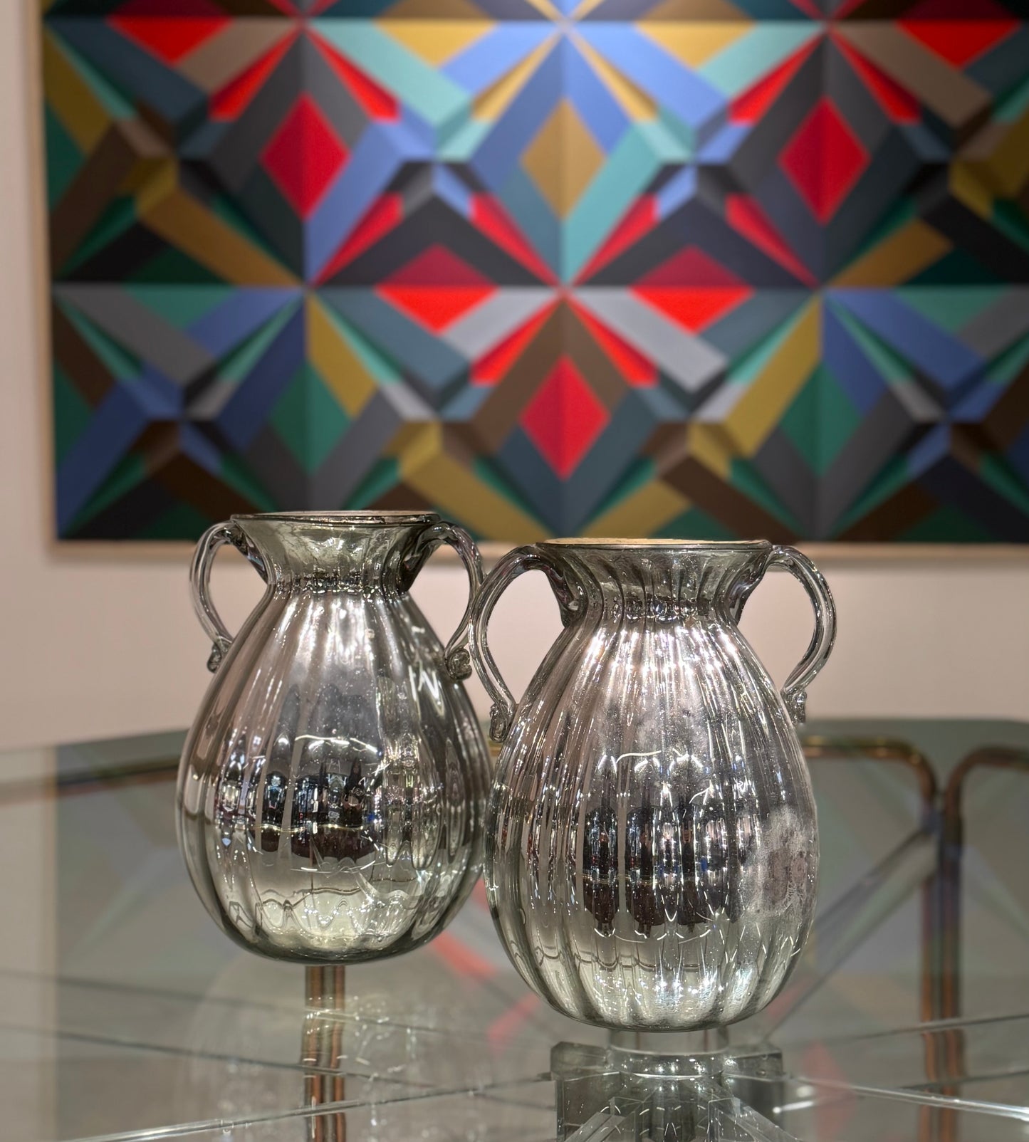 Pair of bulbous glass vases, circa 1970, France