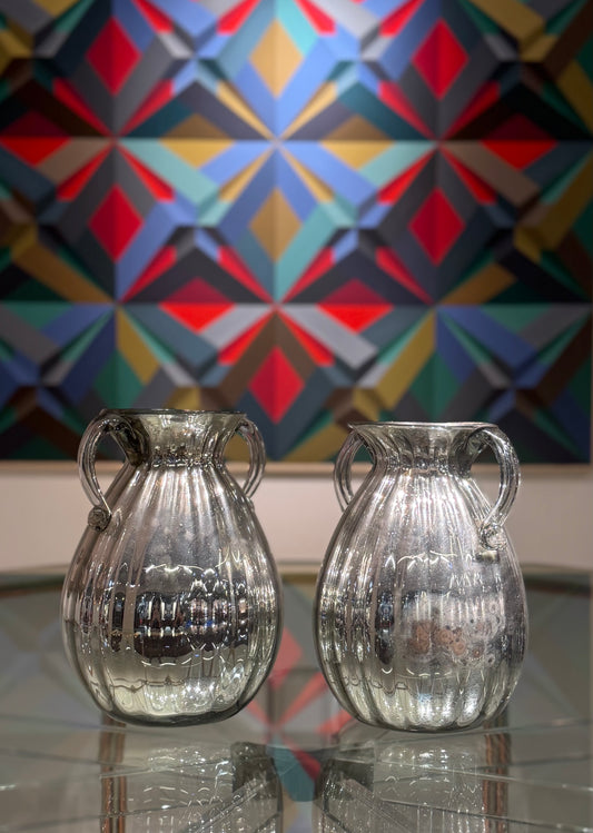 Pair of bulbous glass vases, circa 1970, France