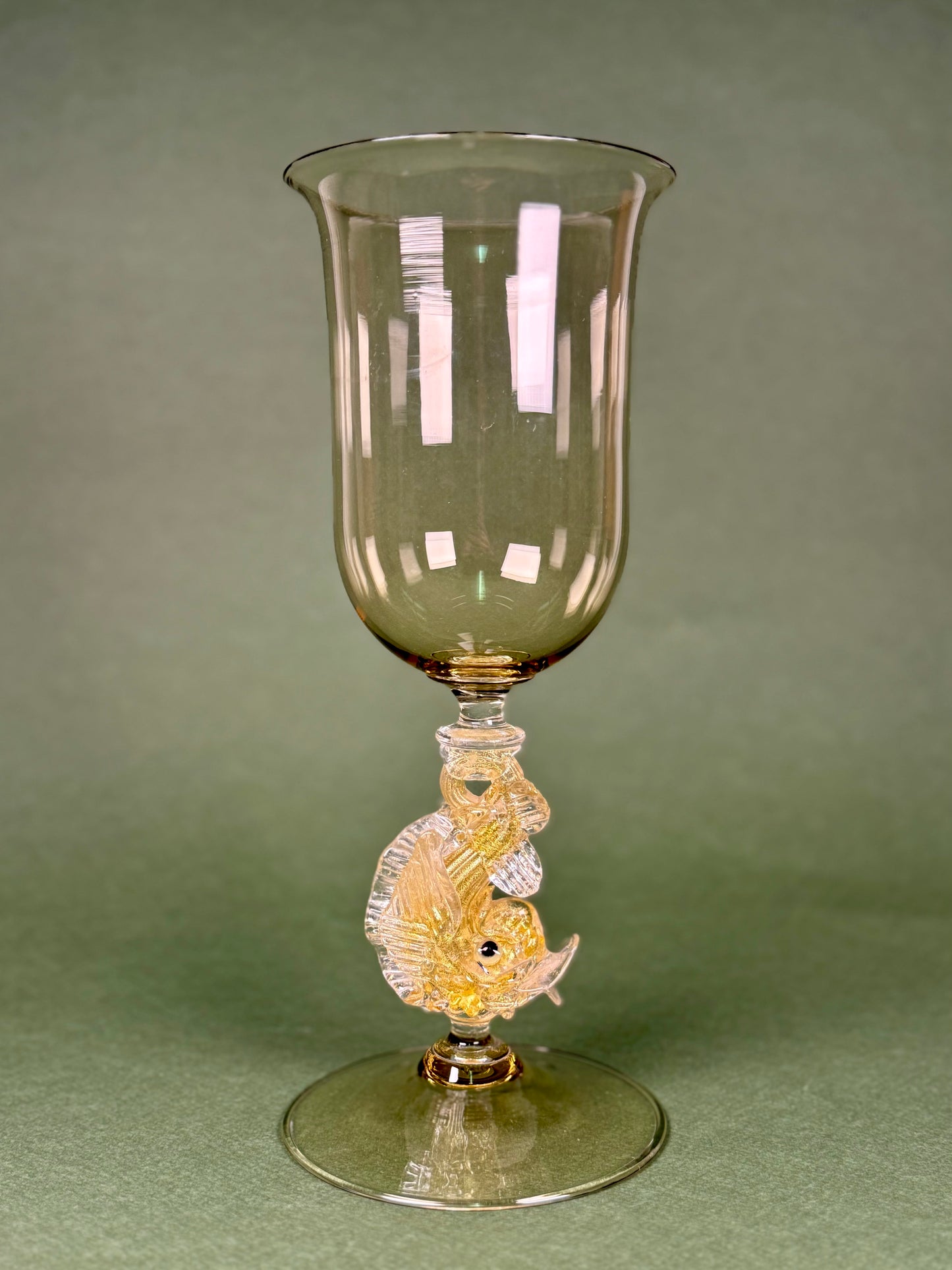 Large Murano Glass Goblet with Fish Stem, Italy, circa 1950s