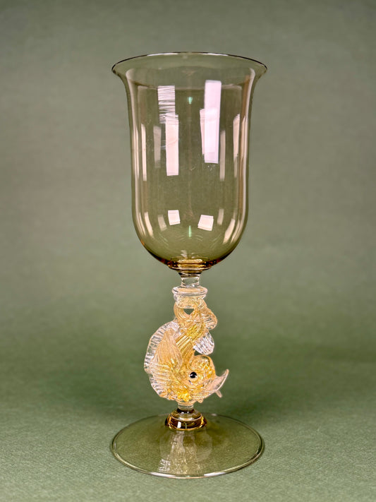 Large Murano Glass Goblet with Fish Stem, Italy, circa 1950s