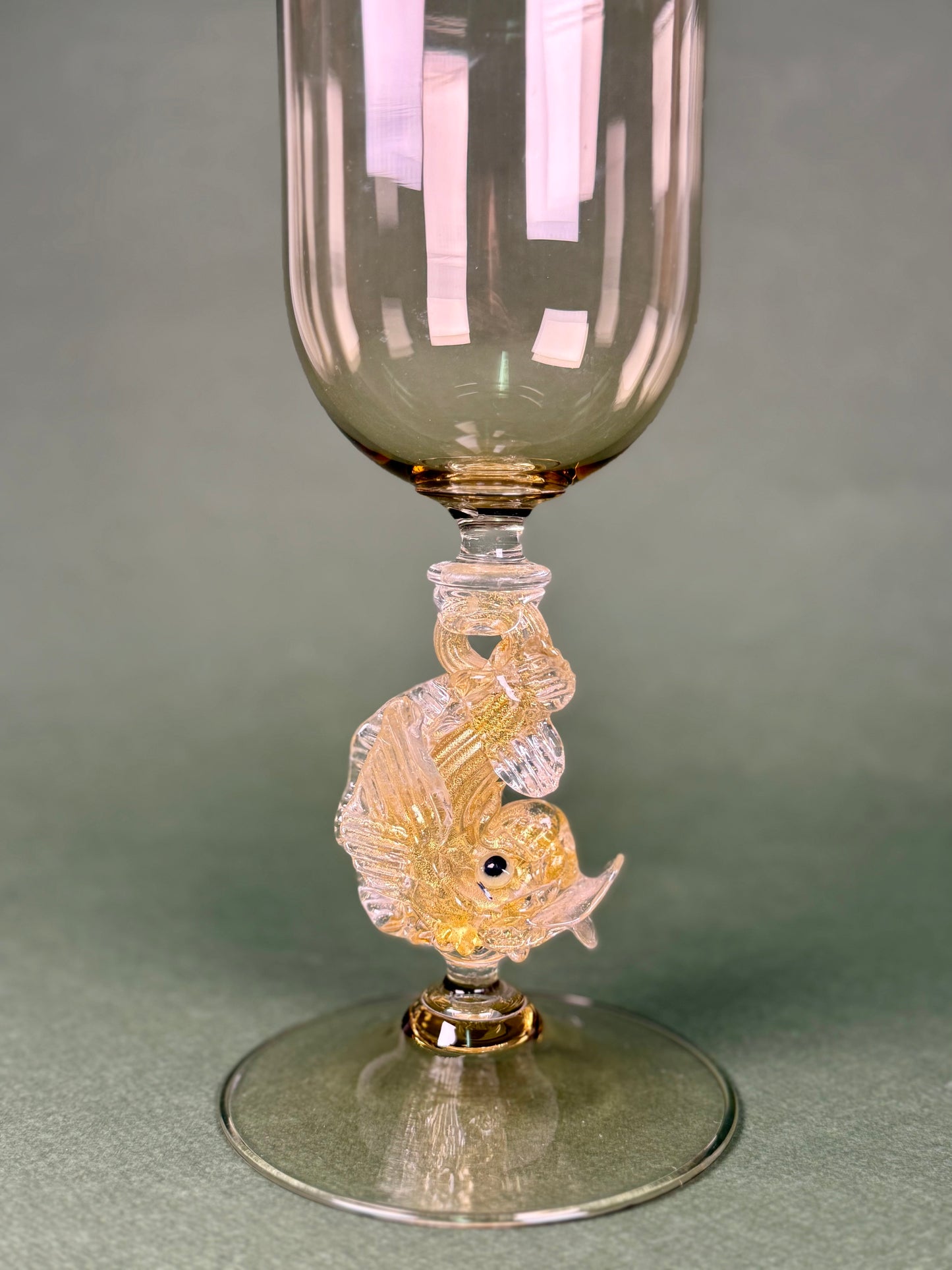 Large Murano Glass Goblet with Fish Stem, Italy, circa 1950s